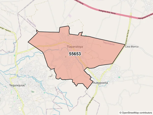 Mapa del código postal 55653, Tequixquiac, México