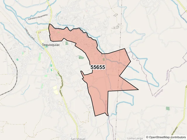 Mapa del código postal 55655, Tequixquiac, México