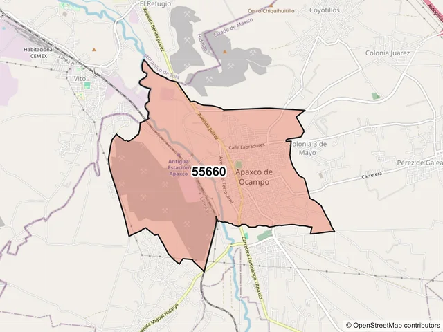 Mapa del código postal 55660, Apaxco, México