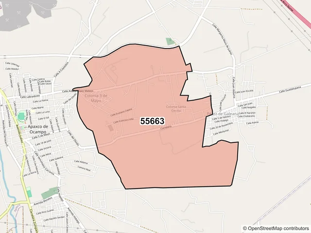 Mapa del código postal 55663, Apaxco, México
