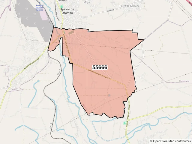 Mapa del código postal 55666, Apaxco, México