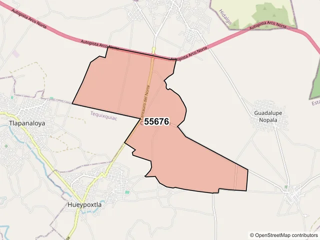 Mapa del código postal 55676, Hueypoxtla, México