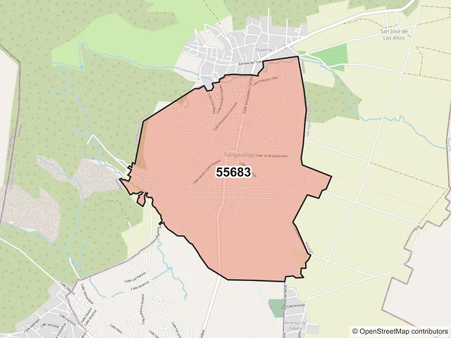 Mapa del código postal 55683, Hueypoxtla, México