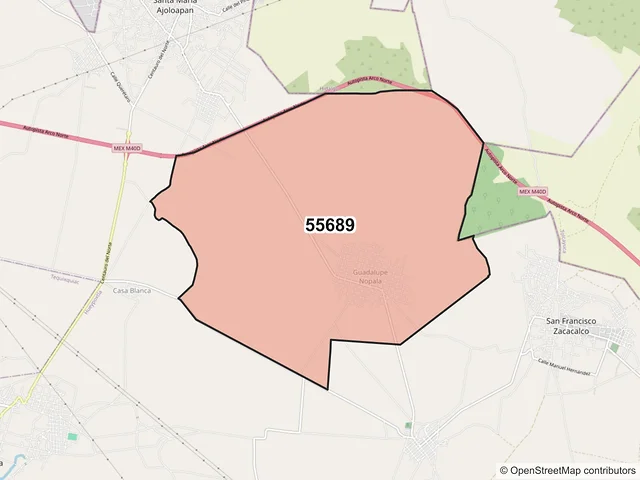 Mapa del código postal 55689, Hueypoxtla, México