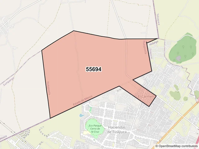 Mapa del código postal 55694, Hueypoxtla, México