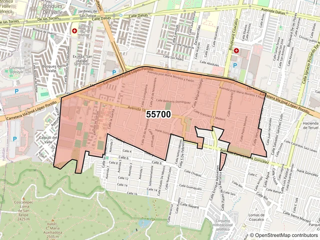 Mapa del código postal 55700, Coacalco de Berriozábal, México