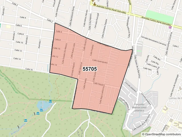 Mapa del código postal 55705, Coacalco de Berriozábal, México