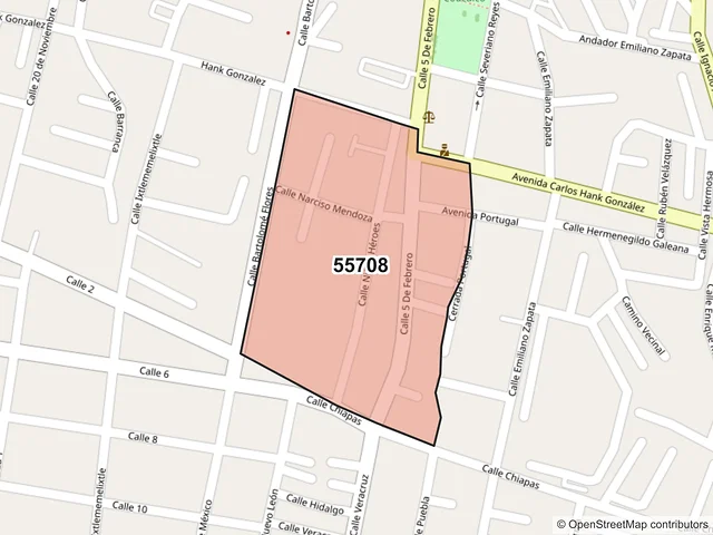 Mapa del código postal 55708, Coacalco de Berriozábal, México