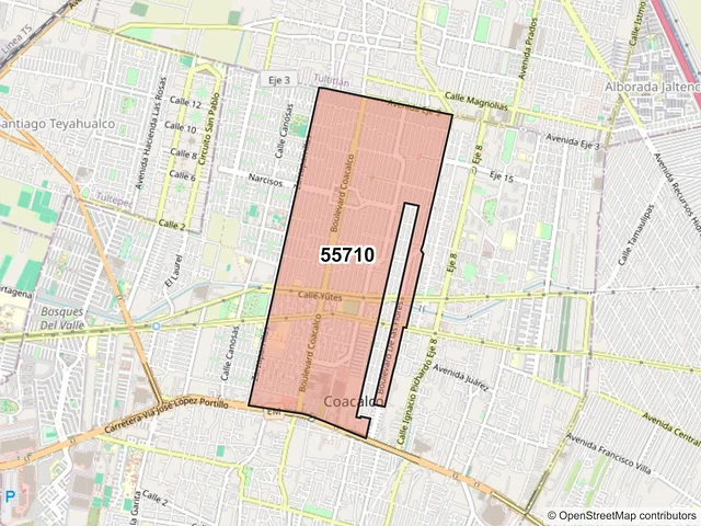 Mapa del código postal 55710, Coacalco de Berriozábal, México