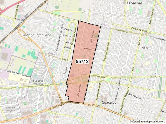 Mapa del código postal 55712, Coacalco de Berriozábal, México