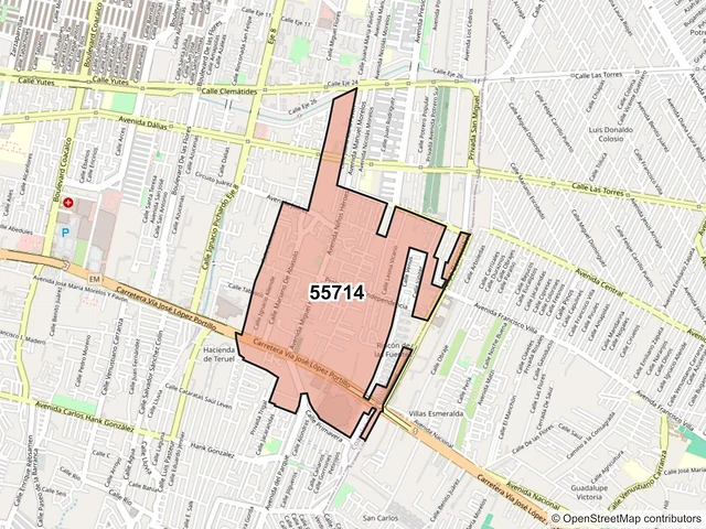 Mapa del código postal 55714, Coacalco de Berriozábal, México