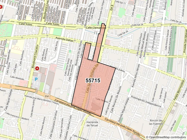 Mapa del código postal 55715, Coacalco de Berriozábal, México