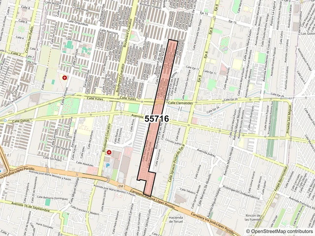Mapa del código postal 55716, Coacalco de Berriozábal, México
