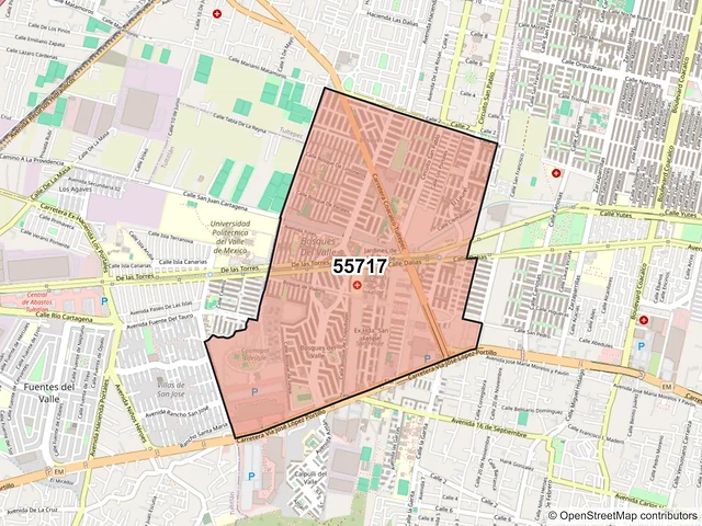 Mapa del código postal 55717, Coacalco de Berriozábal, México