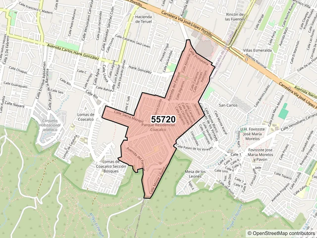 Mapa del código postal 55720, Coacalco de Berriozábal, México