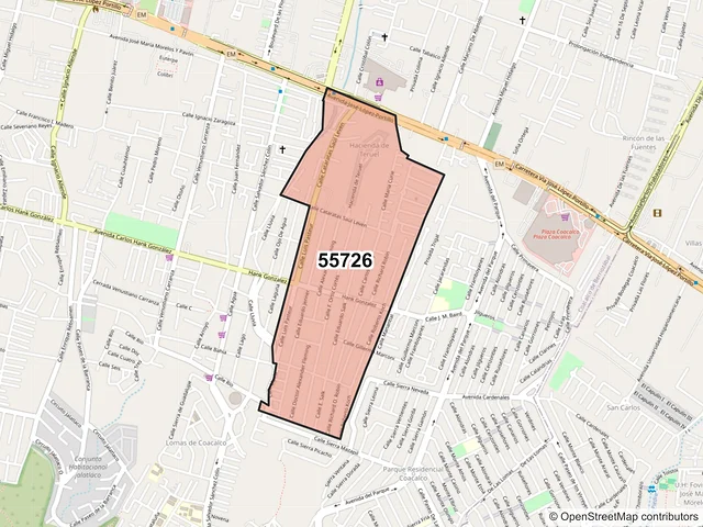 Mapa del código postal 55726, Coacalco de Berriozábal, México