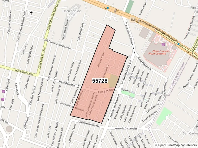 Mapa del código postal 55728, Coacalco de Berriozábal, México