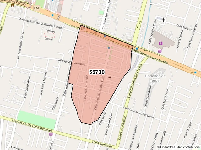 Mapa del código postal 55730, Coacalco de Berriozábal, México