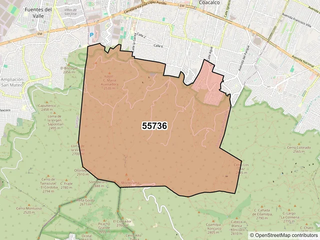 Mapa del código postal 55736, Coacalco de Berriozábal, México