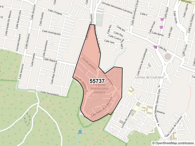 Mapa del código postal 55737, Coacalco de Berriozábal, México