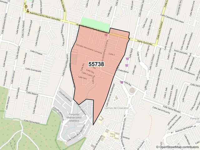 Mapa del código postal 55738, Coacalco de Berriozábal, México