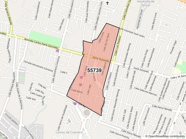Mapa del código postal 55739, Coacalco de Berriozábal, México
