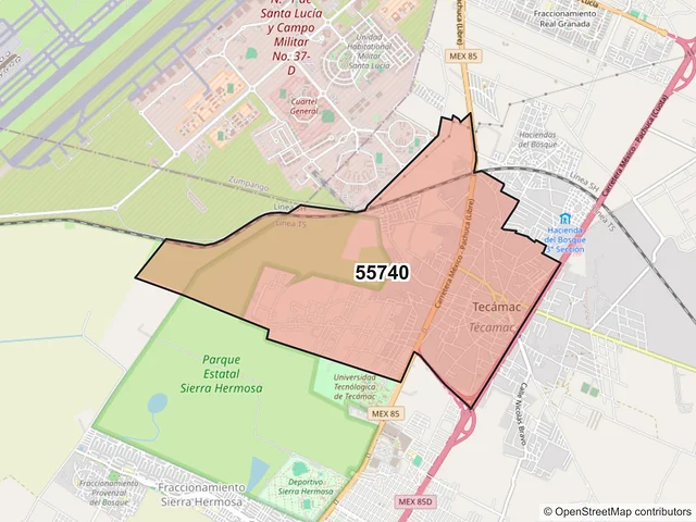 Mapa del código postal 55740, Tecámac, México