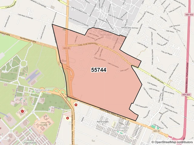 Mapa del código postal 55744, Tecámac, México