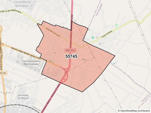 Mapa del código postal 55745, Tecámac, México