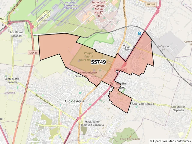 Mapa del código postal 55749, Tecámac, México