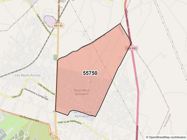 Mapa del código postal 55750, Tecámac, México
