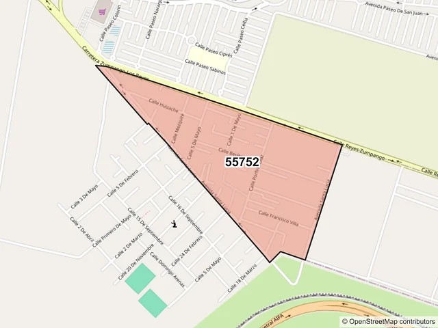 Mapa del código postal 55752, Tecámac, México