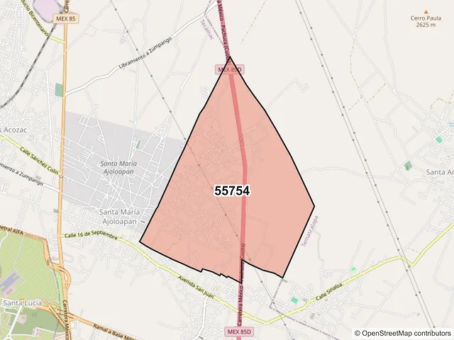 Mapa del código postal 55754, Tecámac, México