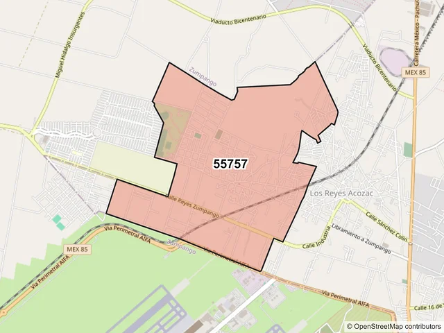 Mapa del código postal 55757, Tecámac, México