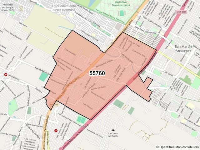 Mapa del código postal 55760, Tecámac, México