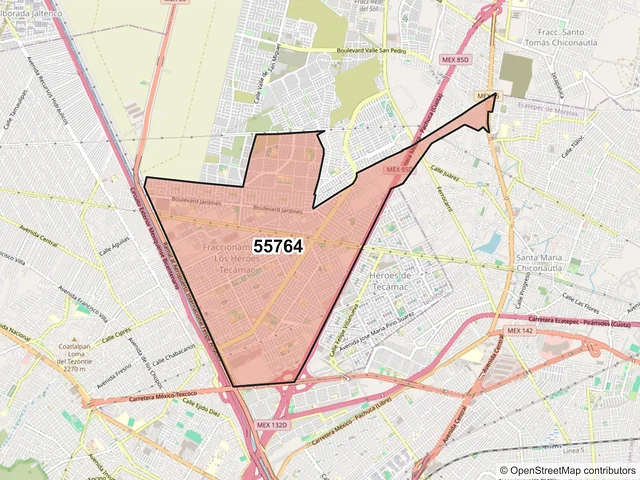 Mapa del código postal 55764, Tecámac, México