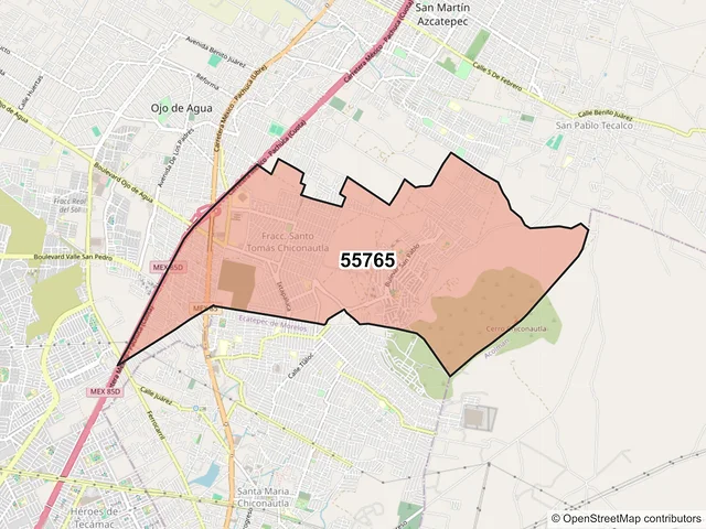 Mapa del código postal 55765, Tecámac, México