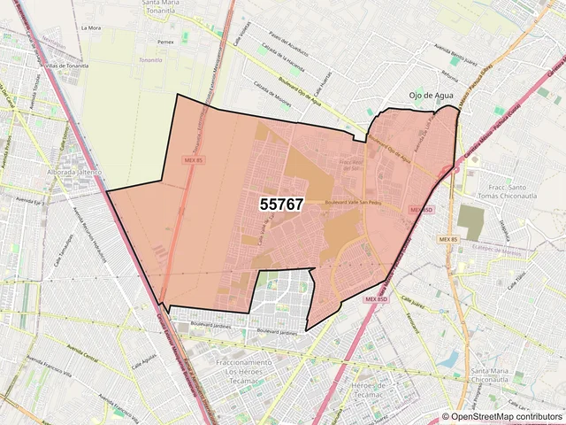 Mapa del código postal 55767, Tecámac, México