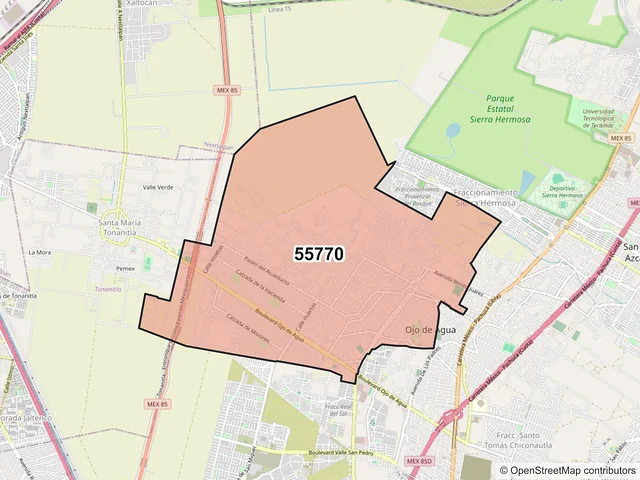 Mapa del código postal 55770, Tecámac, México