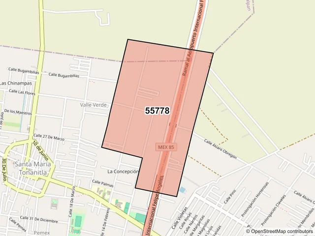 Mapa del código postal 55778, Tecámac, México