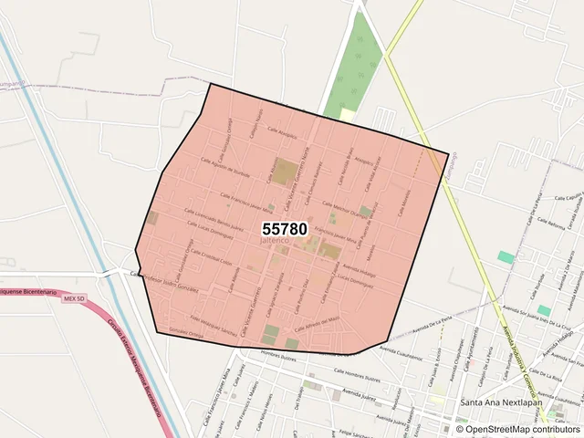 Mapa del código postal 55780, Jaltenco, México