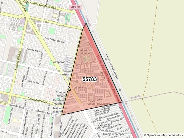 Mapa del código postal 55783, Jaltenco, México