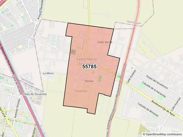 Mapa del código postal 55785, Tonanitla, México