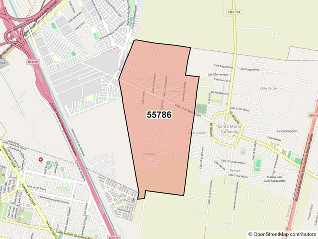 Mapa del código postal 55786, Tonanitla, México