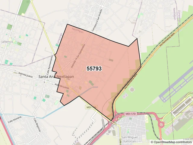 Mapa del código postal 55793, Nextlalpan, México