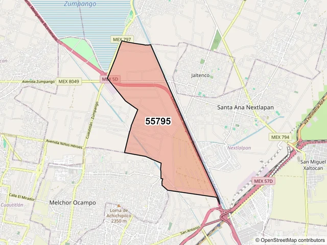 Mapa del código postal 55795, Nextlalpan, México