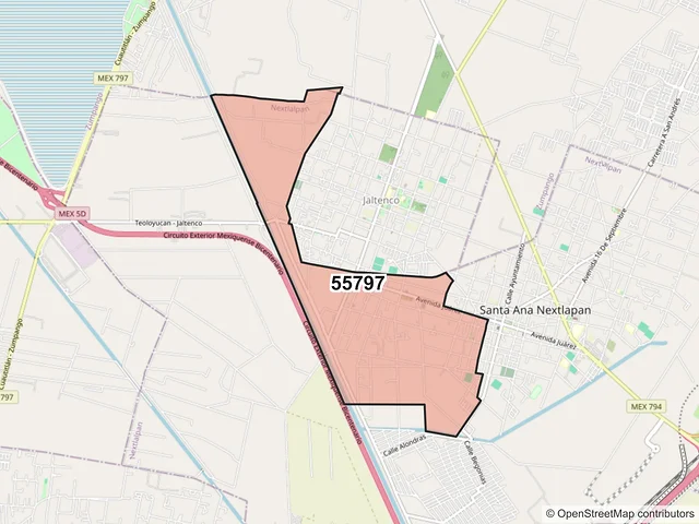 Mapa del código postal 55797, Nextlalpan, México