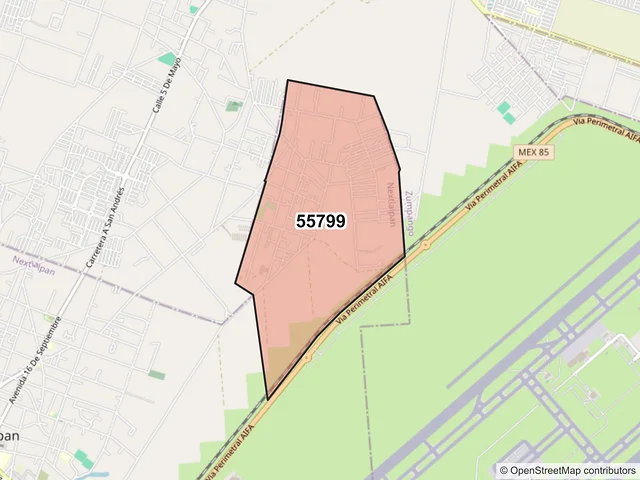 Mapa del código postal 55799, Nextlalpan, México