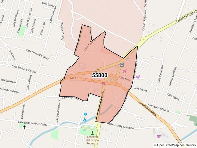 Mapa del código postal 55800, Teotihuacán, México