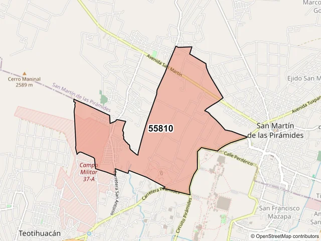 Mapa del código postal 55810, Teotihuacán, México